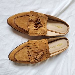 Jolimall Faux Brown Suede Tassel Loafer Mules